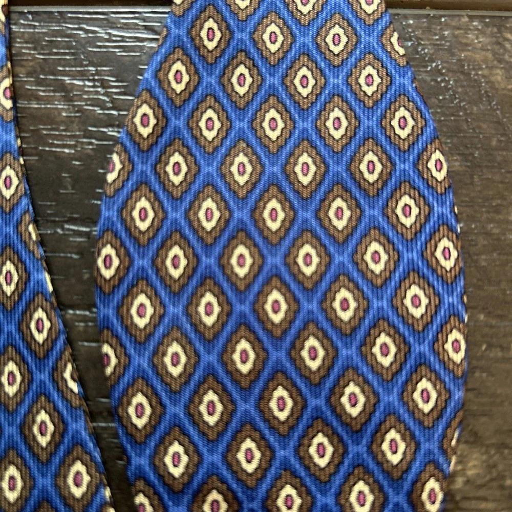 Adjustolox Bow Tie Mens OS Blue Brown‎ Geometric Medallion Self-Tie Formal EUC